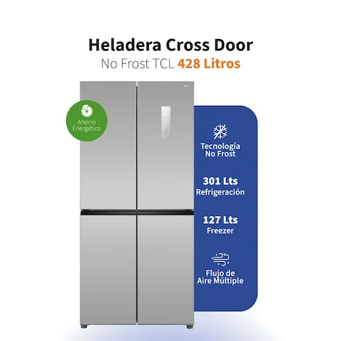 Heladera TCL Inverter Cross Door No Frost P460CDN 428 Lts